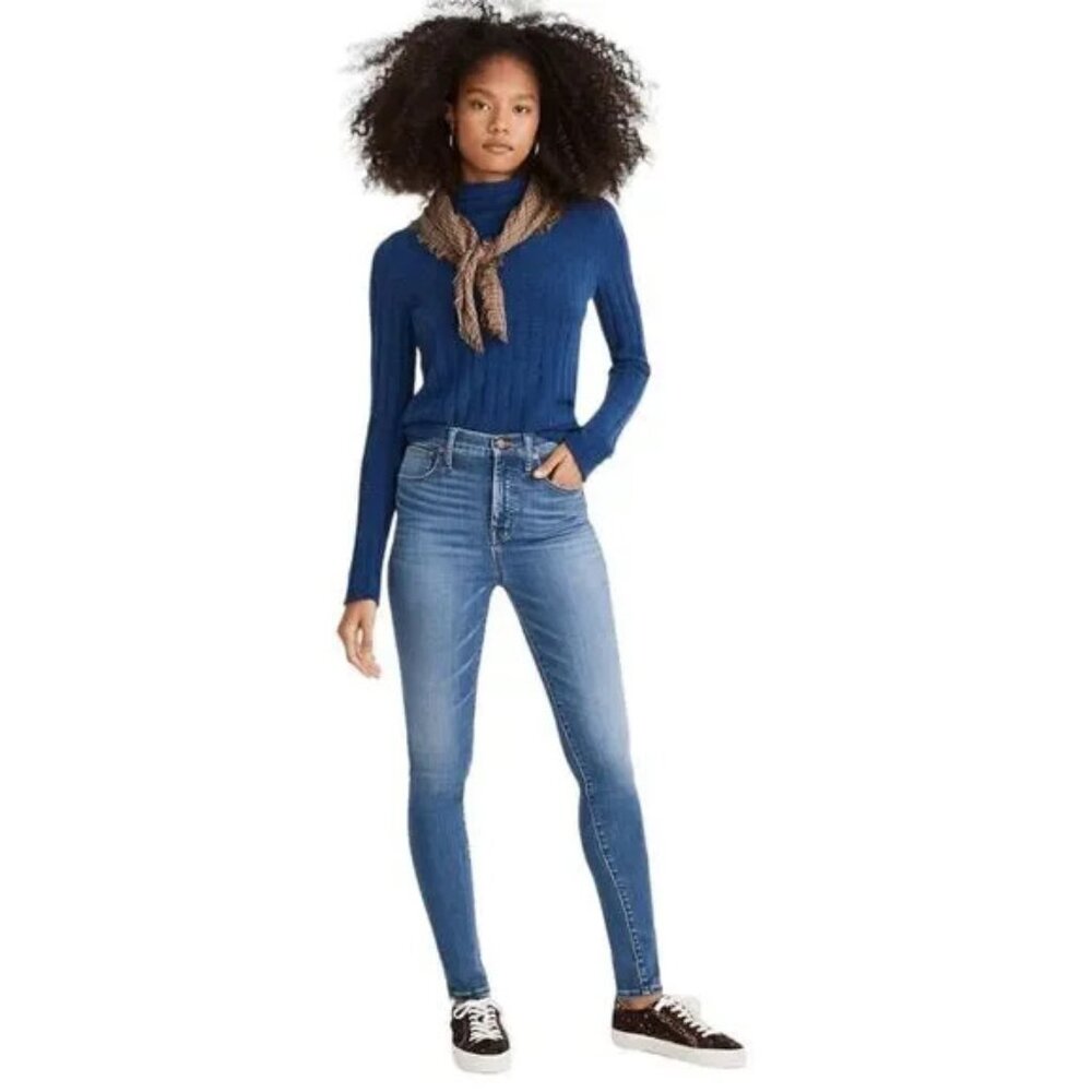 Madewell 11" High-Rise Skinny Jeans in a dark to medium wash, 32T Tall